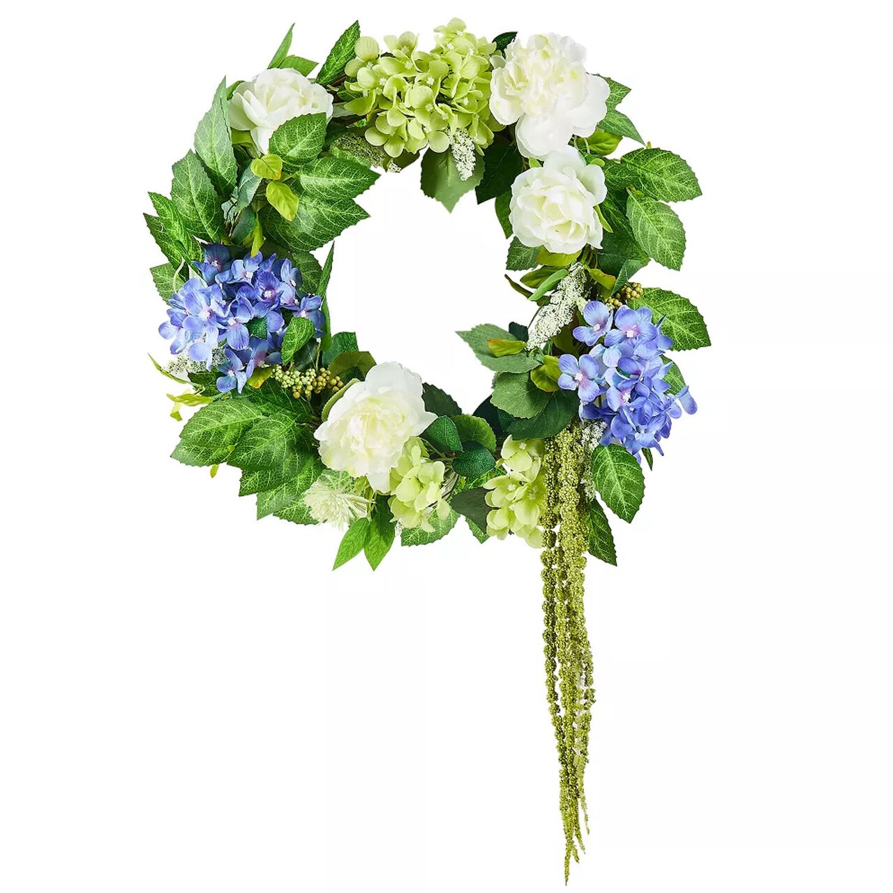 23" Blue and White Floral Wreath with Hydrangeas Roses & Berries Décor